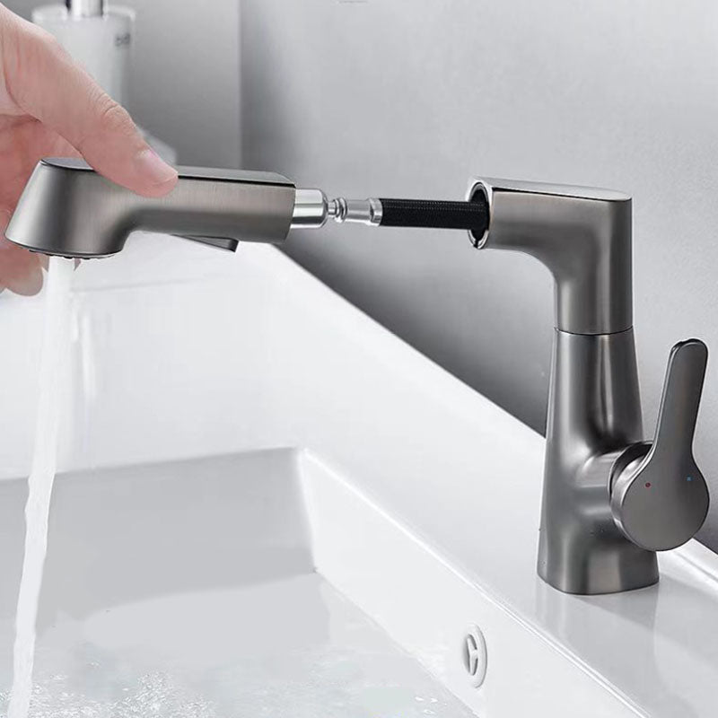 BowLift | Modern Sink Faucet Lever Handle Copper Low Arc Pull-Out Sink Faucet