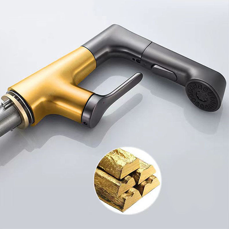 BowLift | Modern Sink Faucet Lever Handle Copper Low Arc Pull-Out Sink Faucet