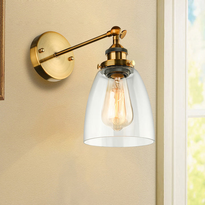 BowLift | Bronze/Brass/Copper One Light Wall Lamp Vintage Style Clear Glass Tapered Lighting Fixture for Living Room