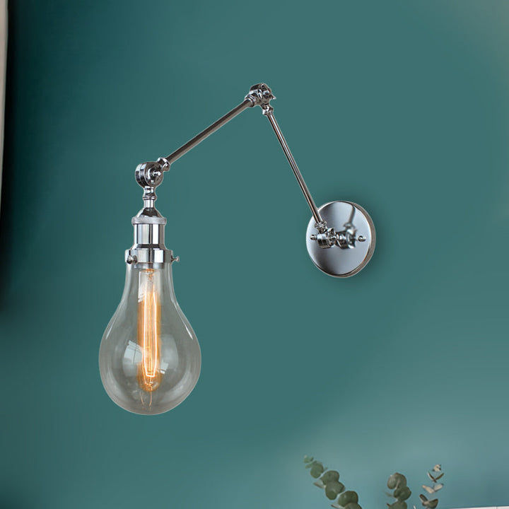 BowLift | Bulb Shade Clear Glass Wall Lighting Industrial Single Light Living Room Wall Lamp in Chrome