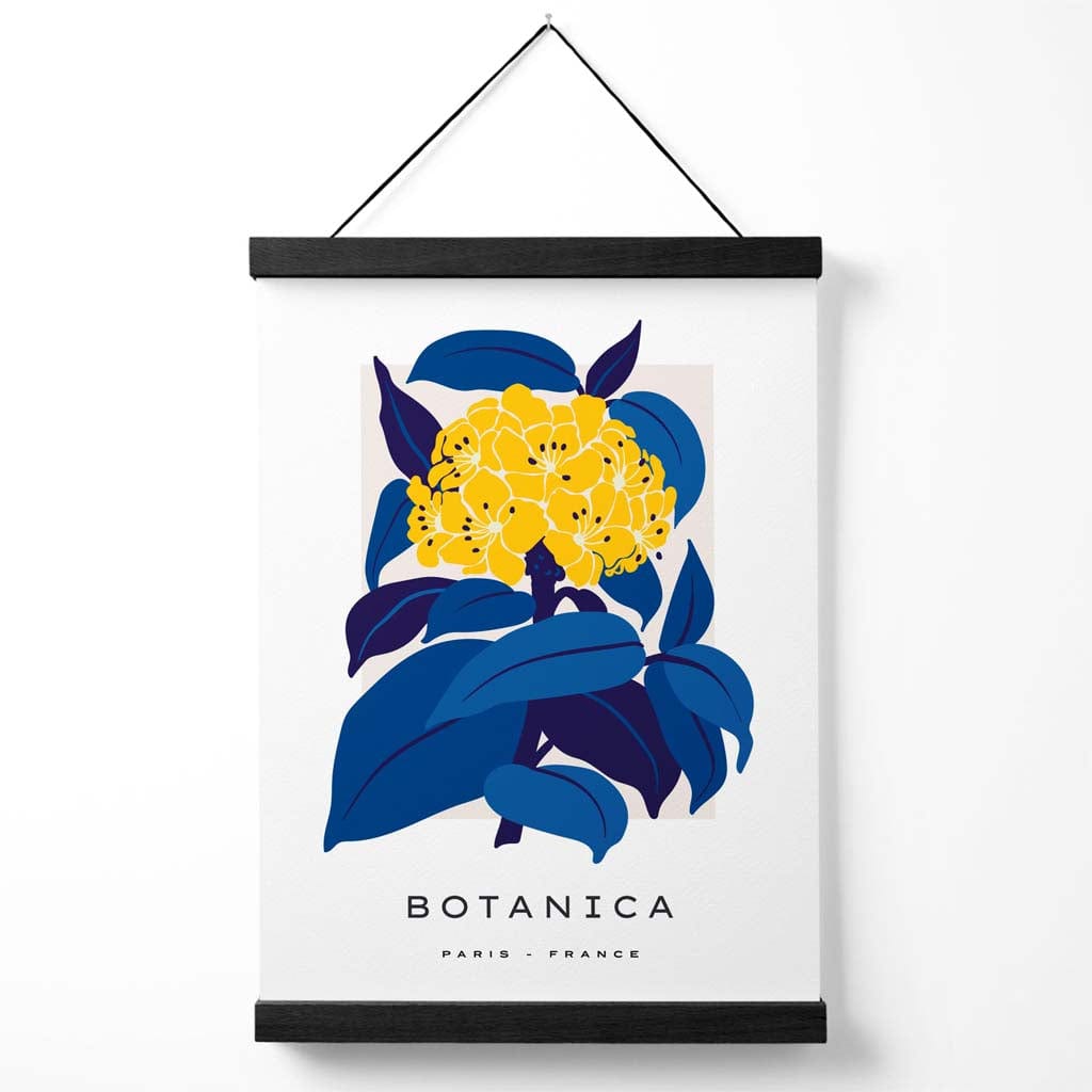 Abstract Yellow and Blue Hydrangea Flowers Market Gallery Poster with Hanger | Bowlift