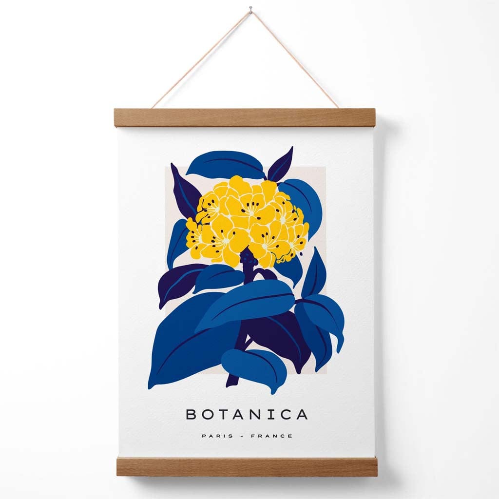Abstract Yellow and Blue Hydrangea Flowers Market Gallery Poster with Hanger | Bowlift