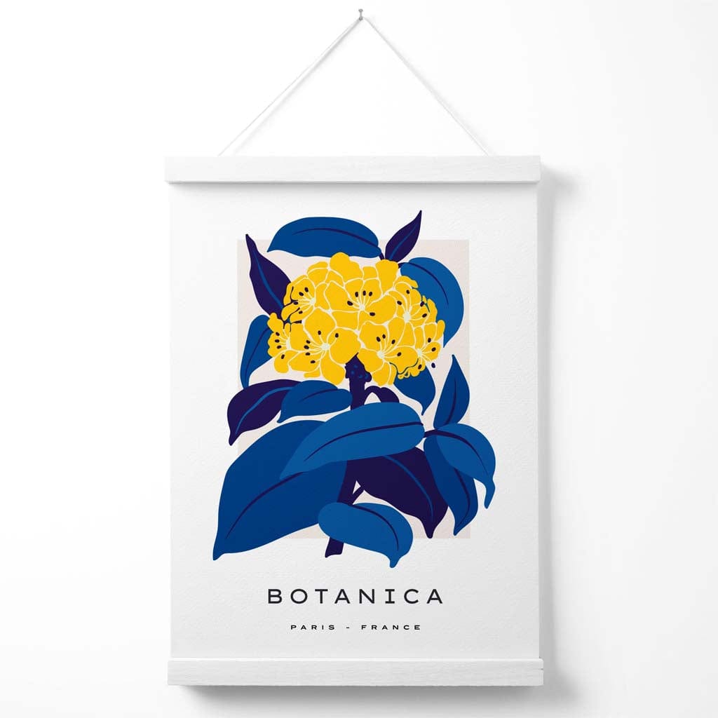 Abstract Yellow and Blue Hydrangea Flowers Market Gallery Poster with Hanger | Bowlift
