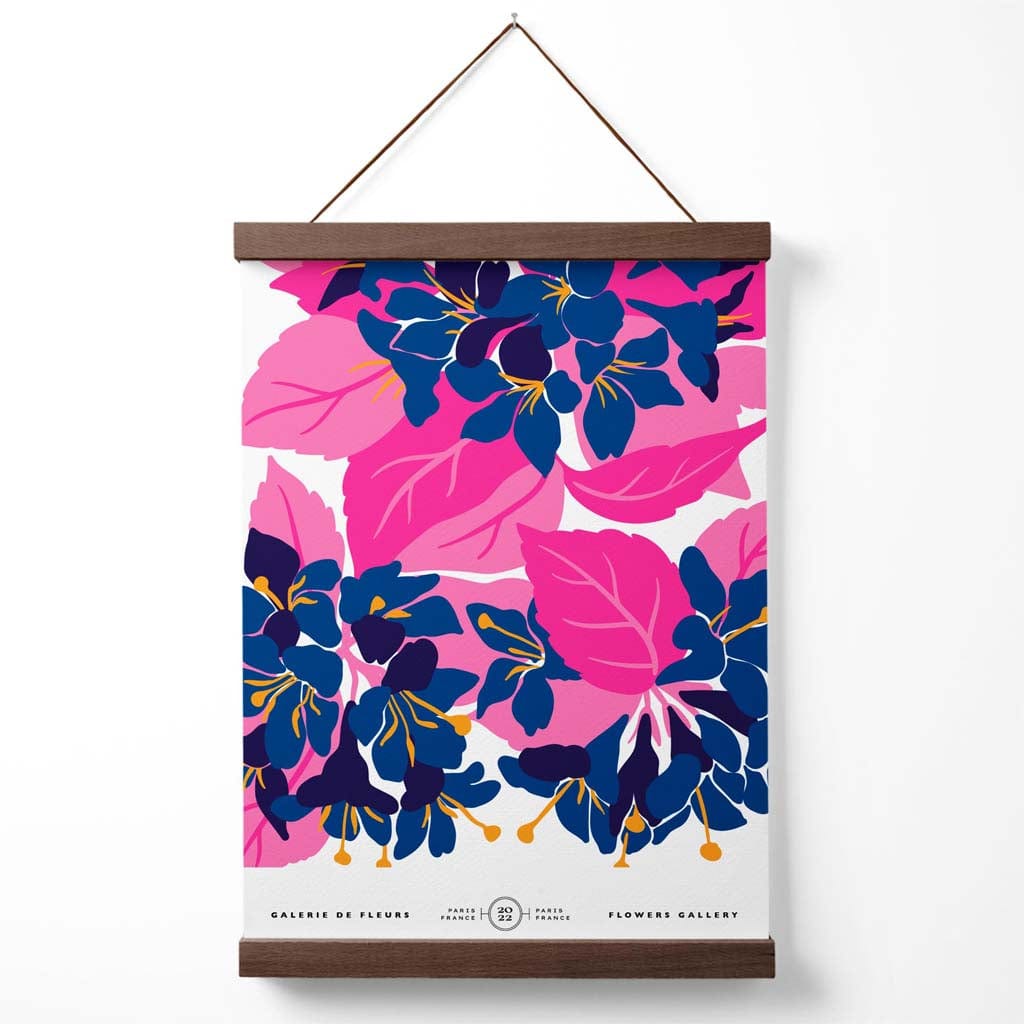 Abstract Blue and Pink Flowers Market Gallery Poster with Hanger | Bowlift