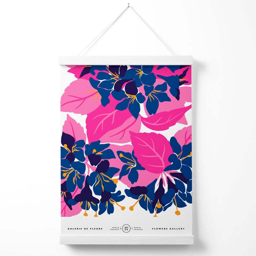 Abstract Blue and Pink Flowers Market Gallery Poster with Hanger | Bowlift