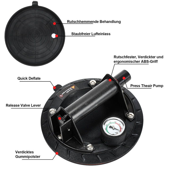 Suction cup holder with pressure display 1 piece max.100KG | Bowlift
