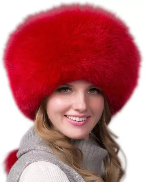 BowLift | 100% Natural Fox Fur Hat Women Cap Thick Fur Cap Winter Warm Hat Female Fashion For Women Hat With Earmuffs Hat