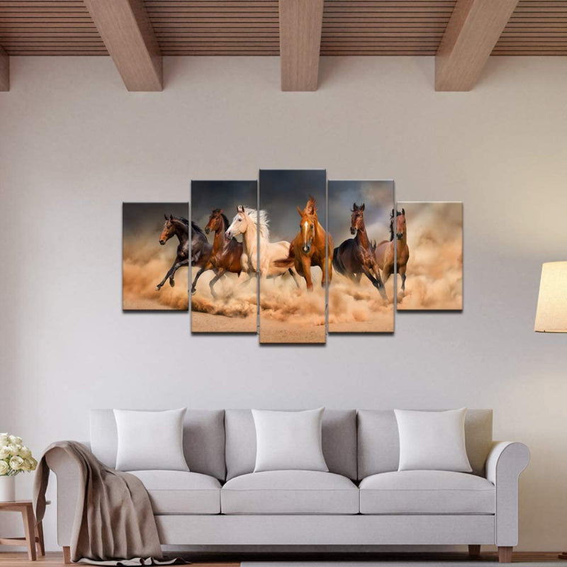 Set Of 5 Running Horse Wall Art Painting | Bowlift