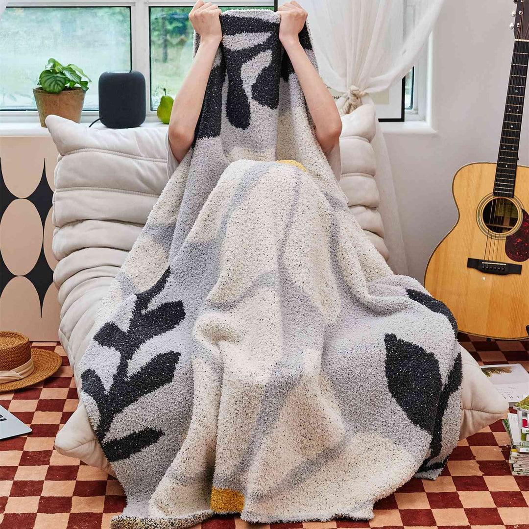 BowLift | Boho Floral Leaves Microfiber Knitted Throw Blanket - Soft, Cozy, and Decorative