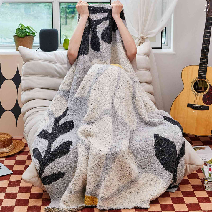 BowLift | Boho Floral Leaves Microfiber Knitted Throw Blanket - Soft, Cozy, and Decorative