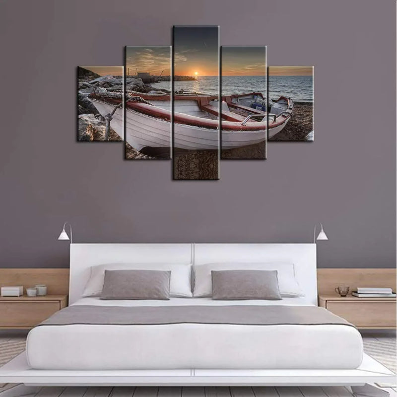 Set Of 5 Art Beach Boat Decorative Canvas | Bowlift