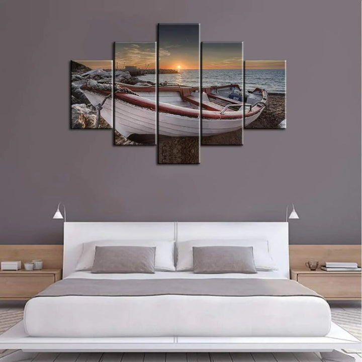 Set Of 5 Art Beach Boat Decorative Canvas | Bowlift