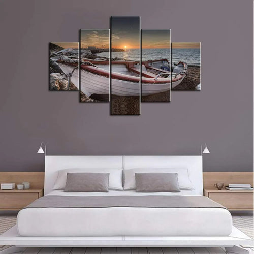 Set Of 5 Art Beach Boat Decorative Canvas | Bowlift