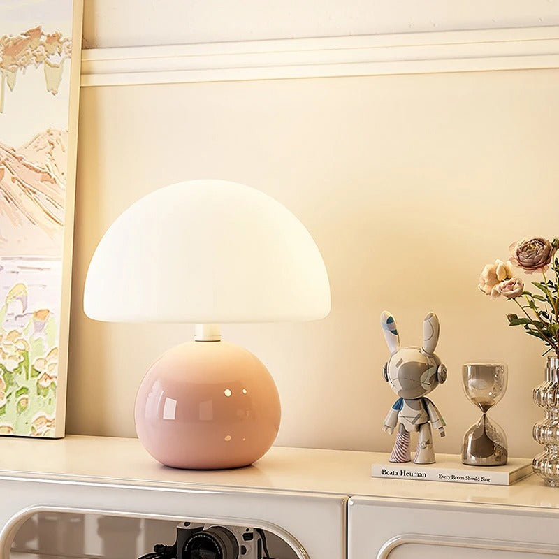 Modern bedside lamp with glass shade, designer LED table lamp for bedroom | Bowlift