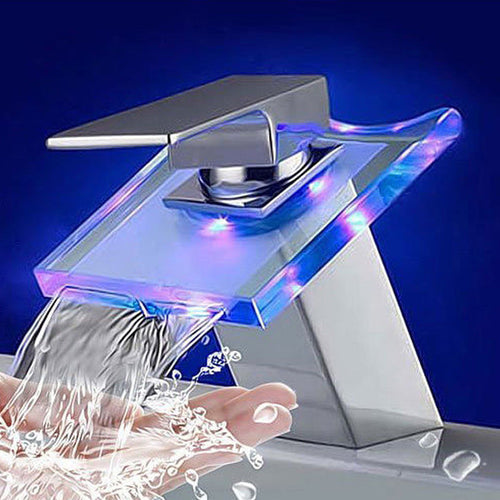 BowLift | 1-Lever Vanity Faucet 1-Hole Copper Sink Faucet with LED Lighting