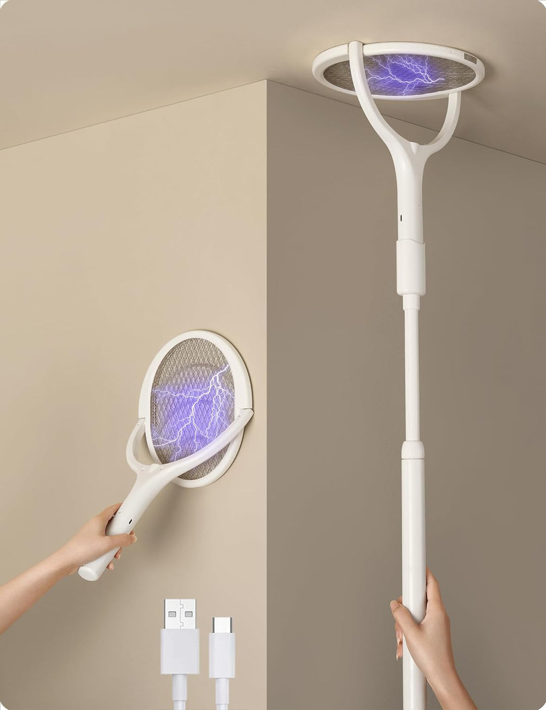 BowLift | Rechargeable Electric Fly Swatter with Flexible 90° Rotating Head – High-Voltage Mosquito & Insect Zapper