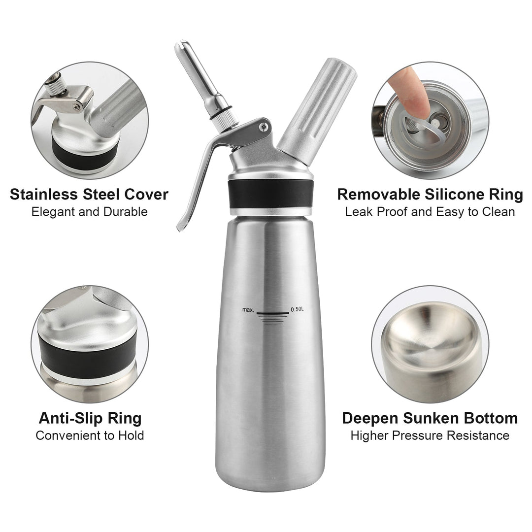Sahne dispenser stainless steel with 3 nozzles 500ml | Bowlift