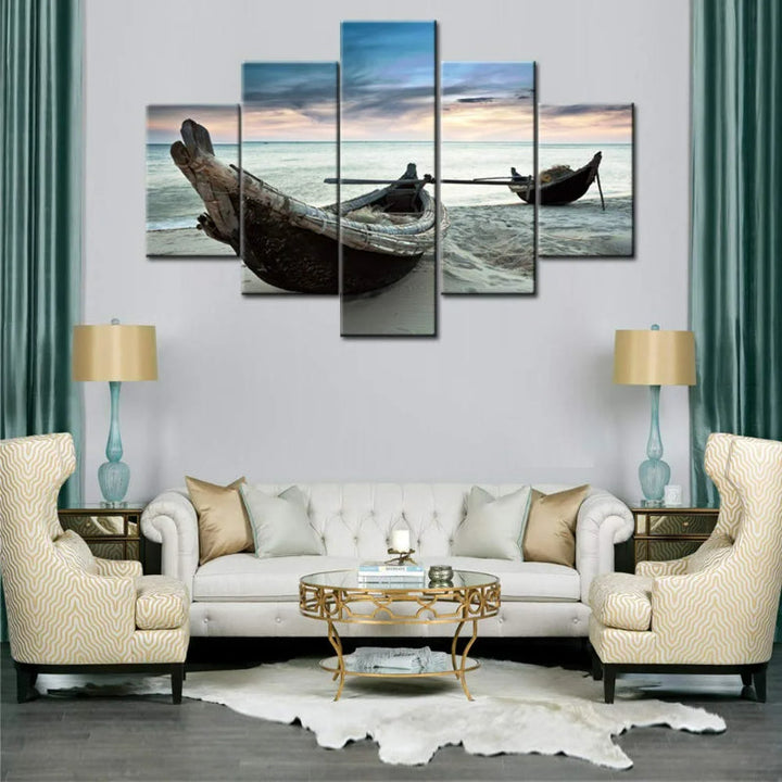 Set Of 5 Two Fisherman Boats Decorative Canvas | Bowlift