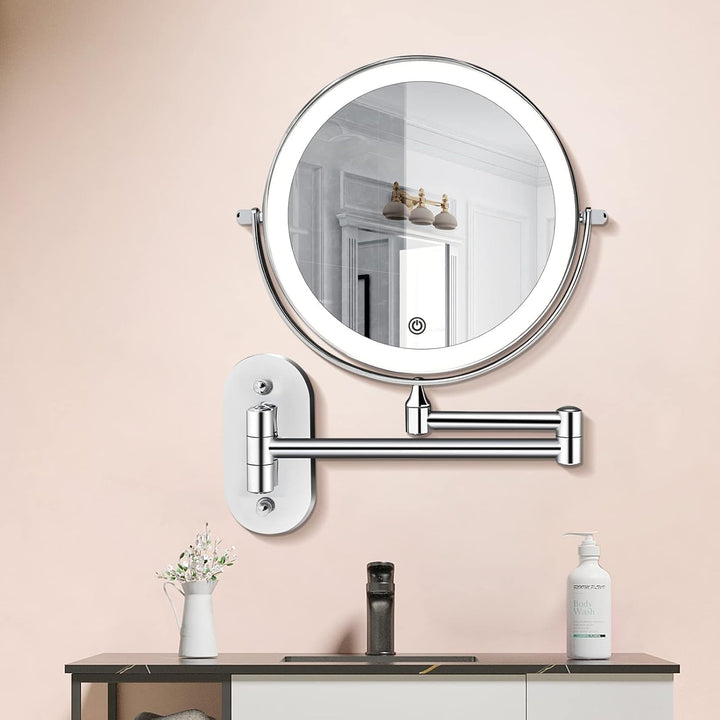 Illuminated wall mirror with 10x magnification and USB charging function | Bowlift