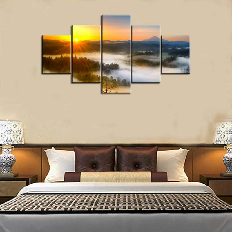 Set Of 5 Sunset Tree Home Decor Canvas | Bowlift
