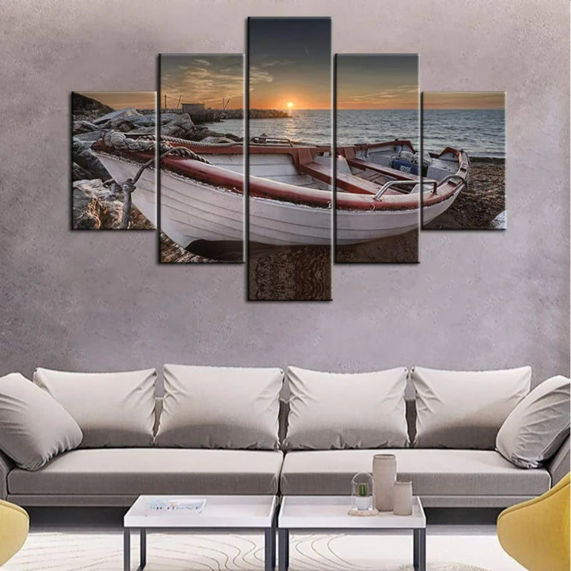 Set Of 5 Art Beach Boat Decorative Canvas | Bowlift