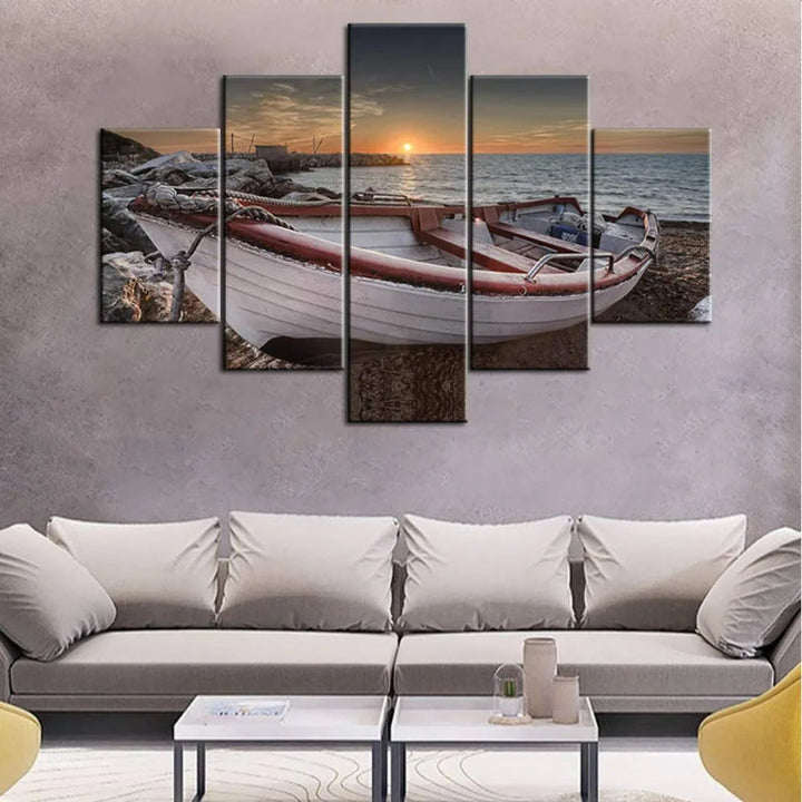 Set Of 5 Art Beach Boat Decorative Canvas | Bowlift