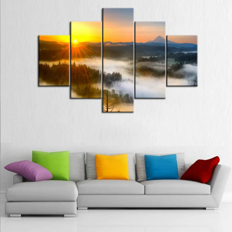 Set Of 5 Sunset Tree Home Decor Canvas | Bowlift