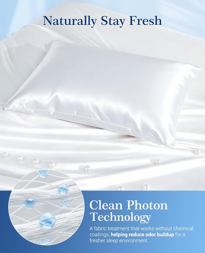 Cooling Pillowcases Q-max>0.5, 2-Pack, Soft & Hair-Friendly-White | Bowlift