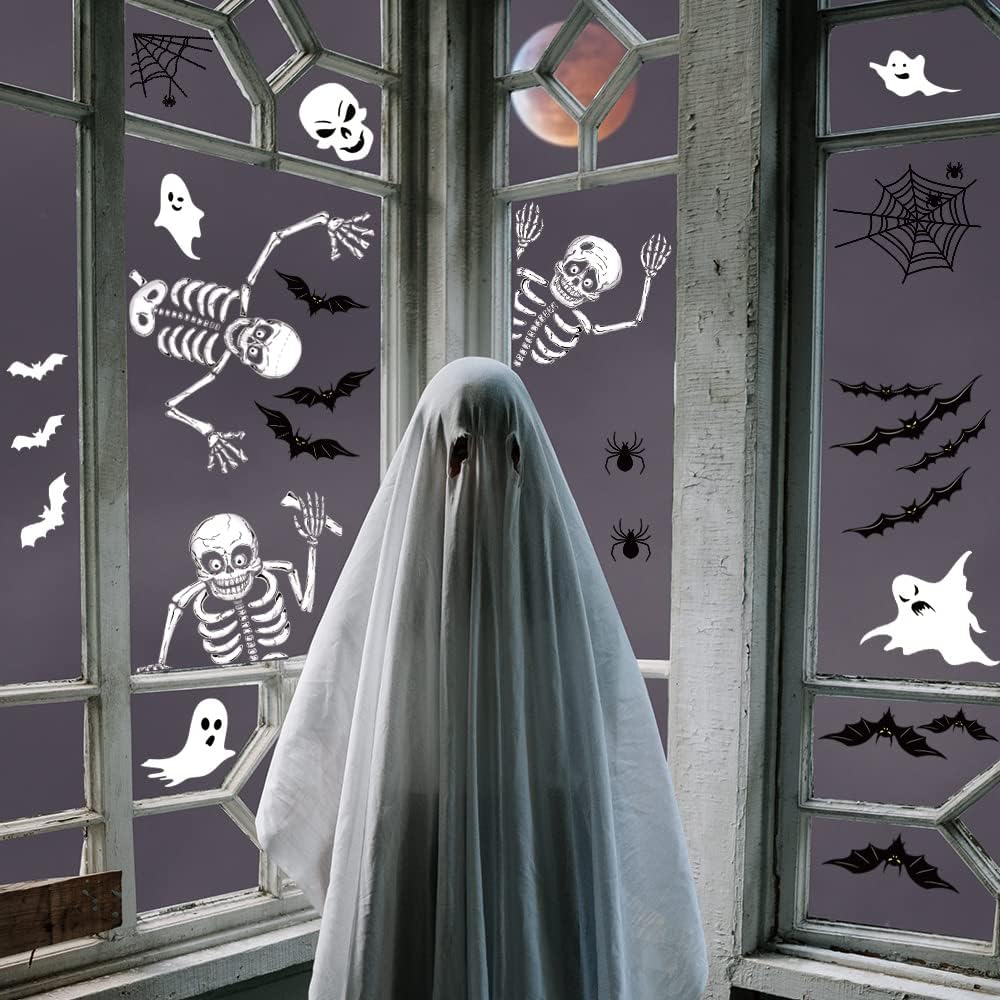 140PCS Halloween Window Clings Decor - Double-Sided Removable Stickers For Indoor Halloween Party Decorations Bowlift
