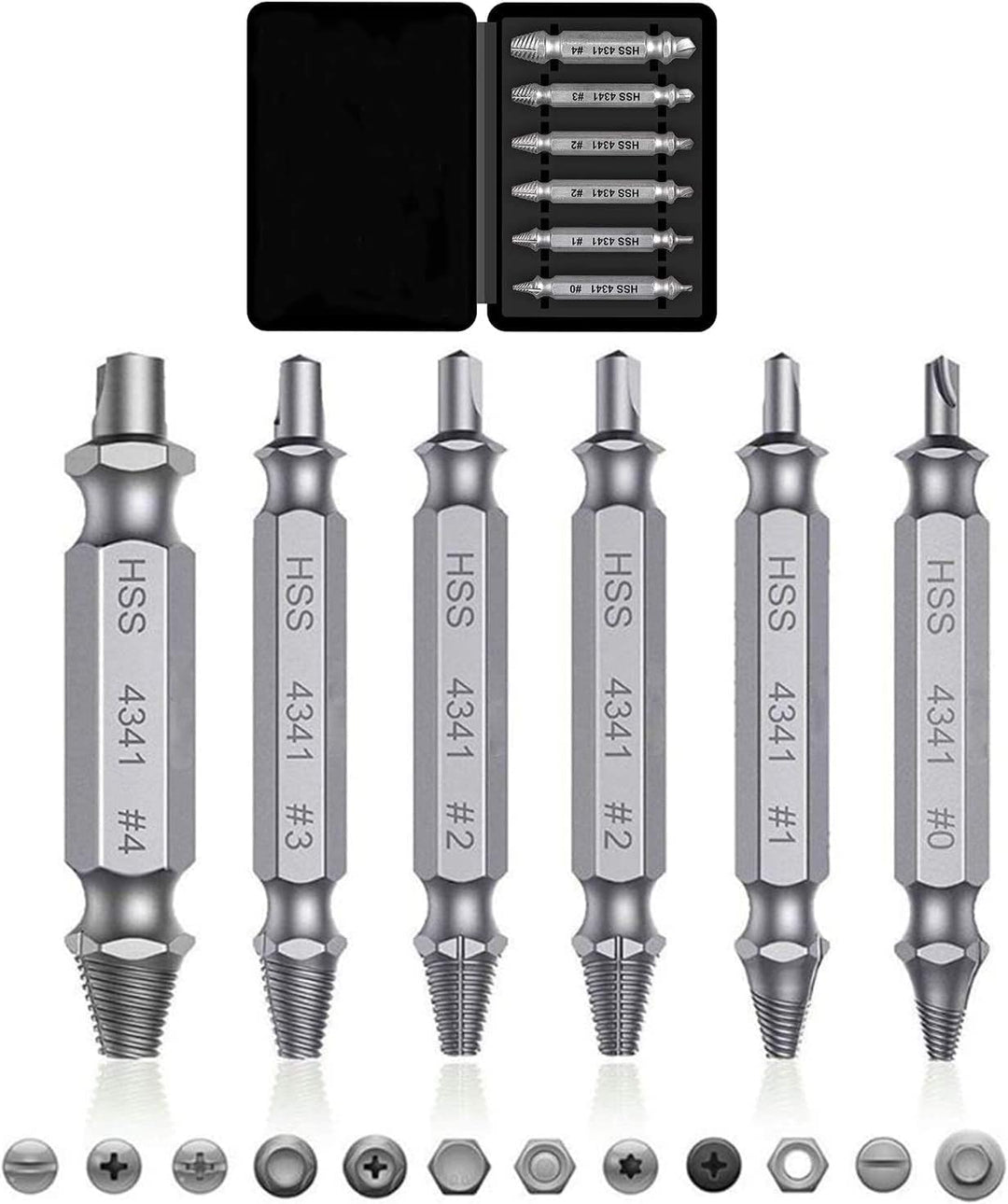Universal Screw Extractor Set with Dual-Ended Bits Bowlift