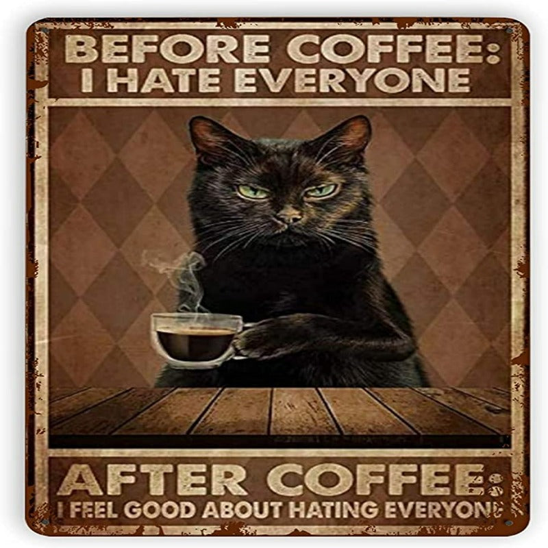 Vintage Tin Signs Cat Before Coffee Poster | Bowlift