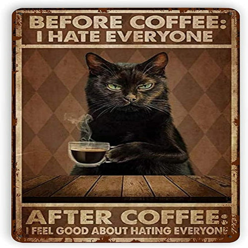 Vintage Tin Signs Cat Before Coffee Poster | Bowlift