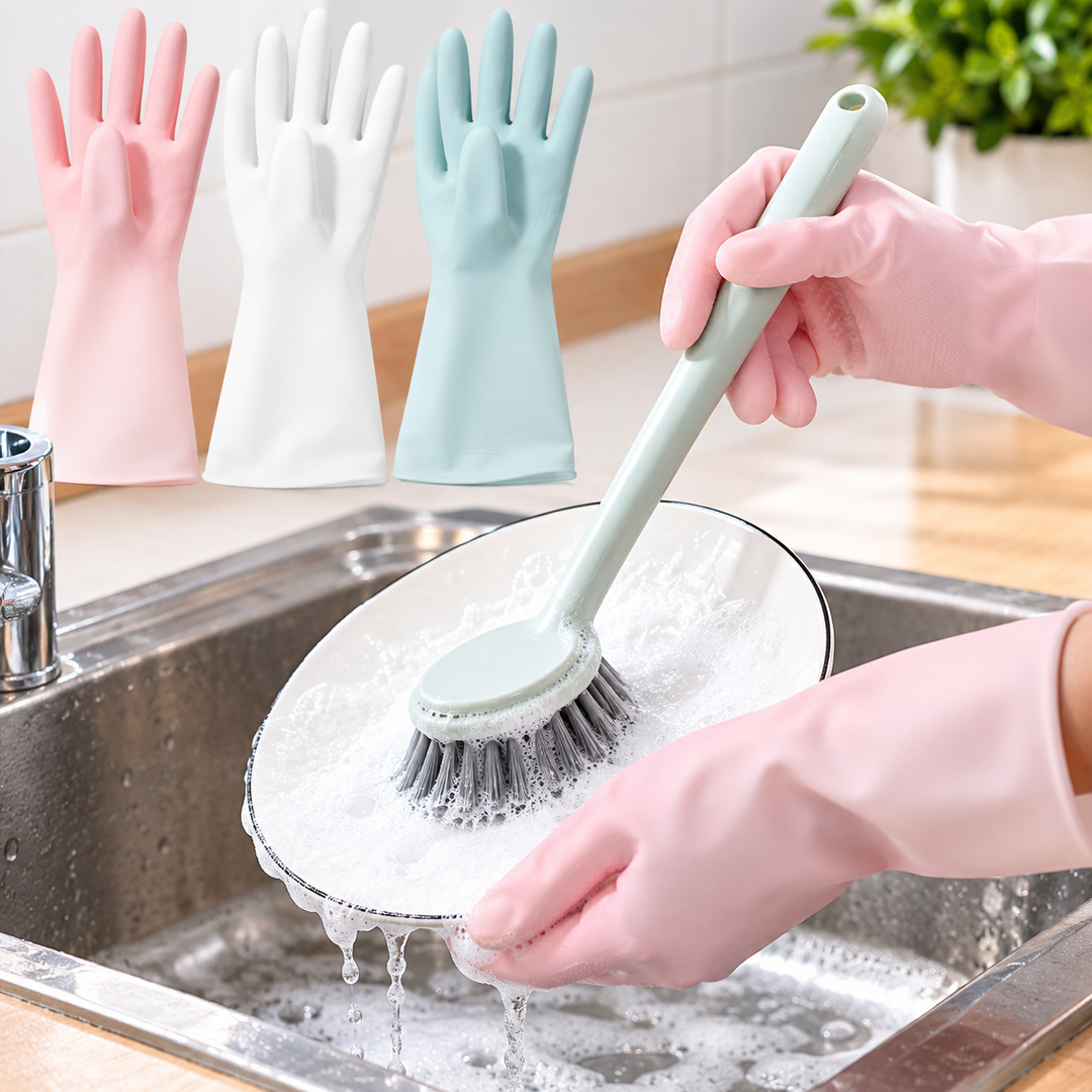 Long-Arm Anti-Slip Rubber Dishwashing Gloves Bowlift