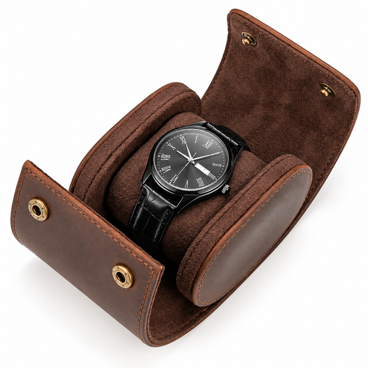 Genuine Leather Watch Travel Roll Case Bowlift