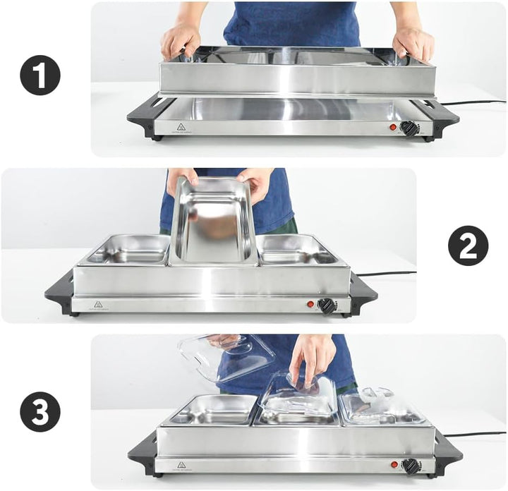 BowLift | Electric Buffet Food Warmer with 3 × 2.5L Trays & Temperature Control – Valtero