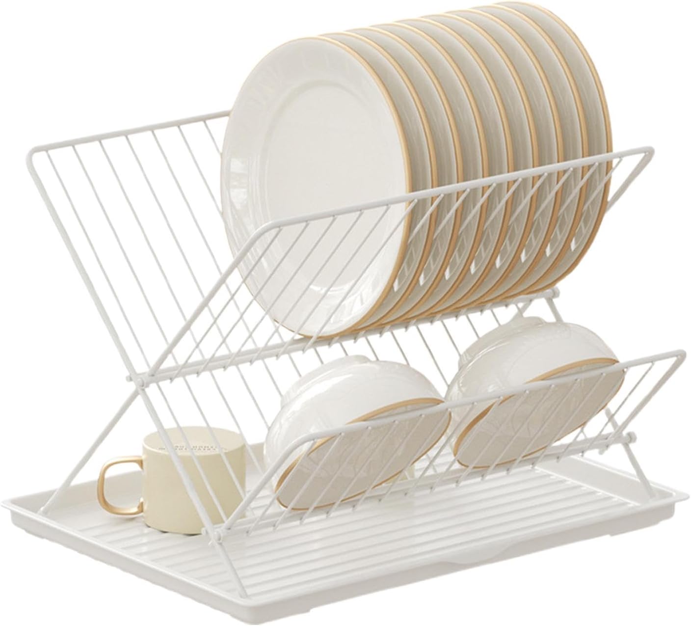 BowLift | Folding Dish Drying Rack – 2-Tier Countertop Drainer with Detachable Tray – Kelvra