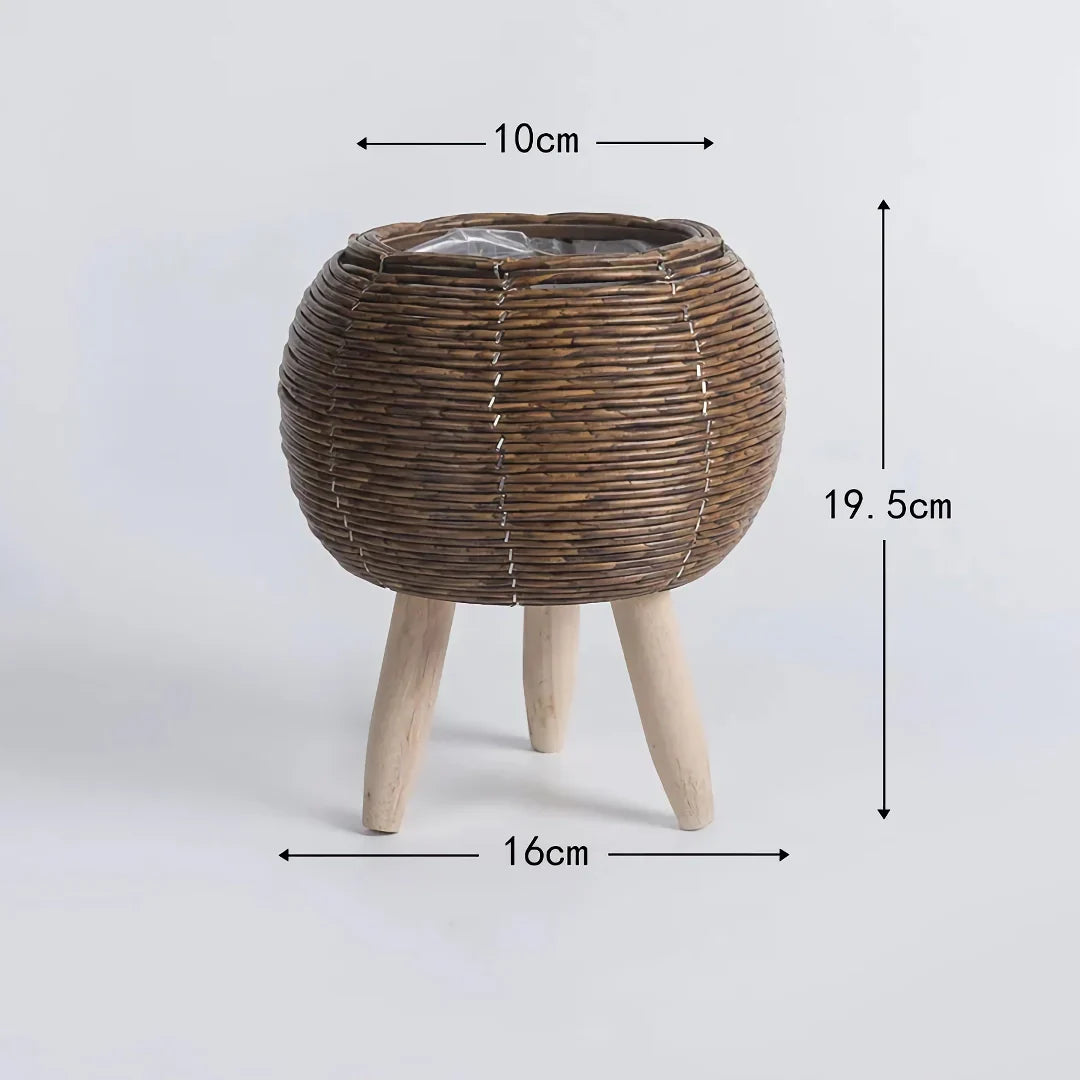 BowLift | Vintage Imitation Rattan Flower Stand with Wooden Legs