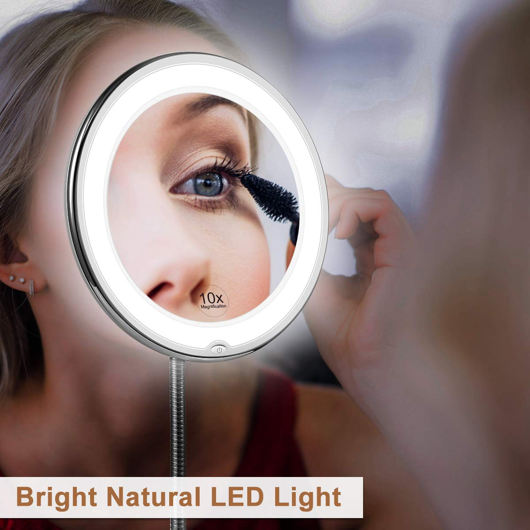 BowLift | ReflectFlex LED Magnifying Mirror with Flexible Gooseneck | 10x Magnification | Daylight LED | Cosmetic Mirror