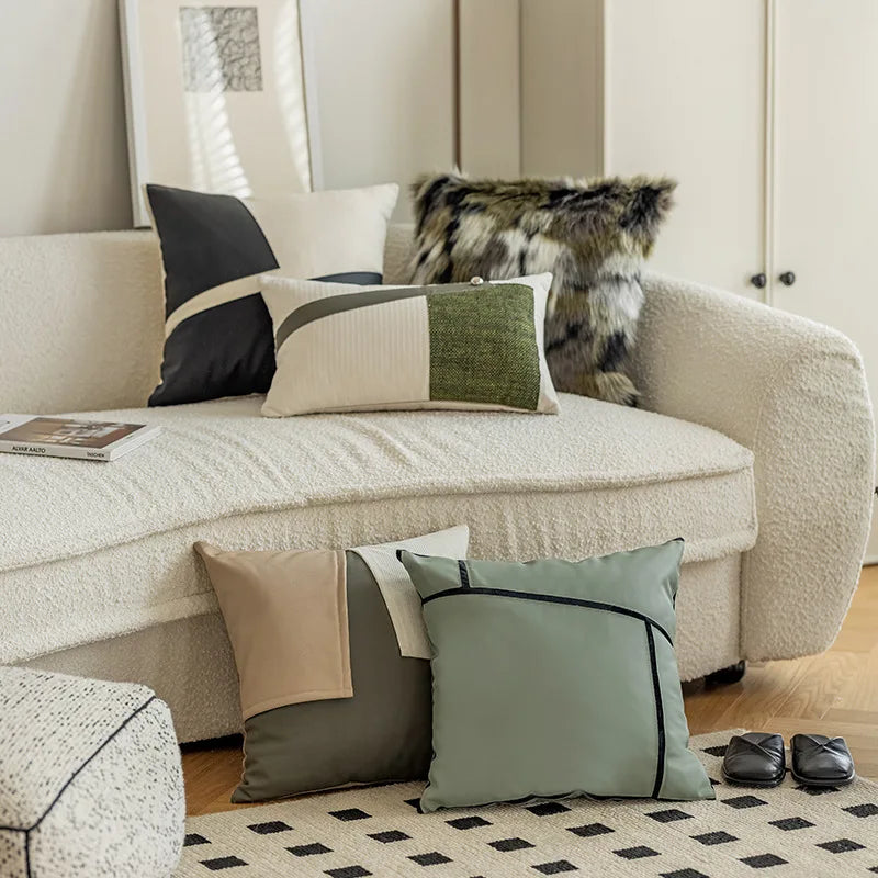 BowLift | Modern PU Leather Patchwork Cushion Cover