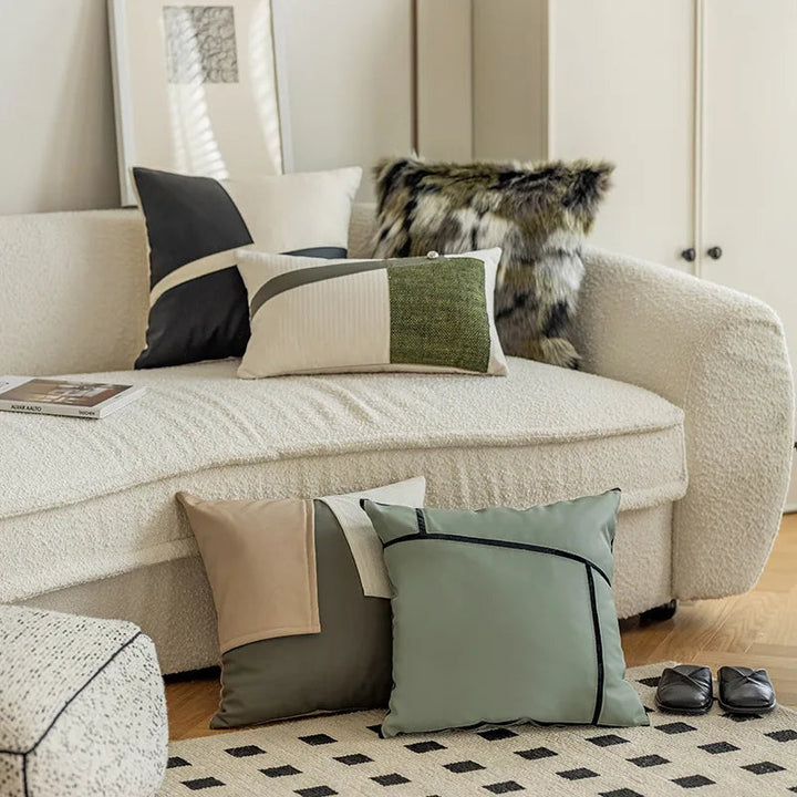 BowLift | Modern PU Leather Patchwork Cushion Cover