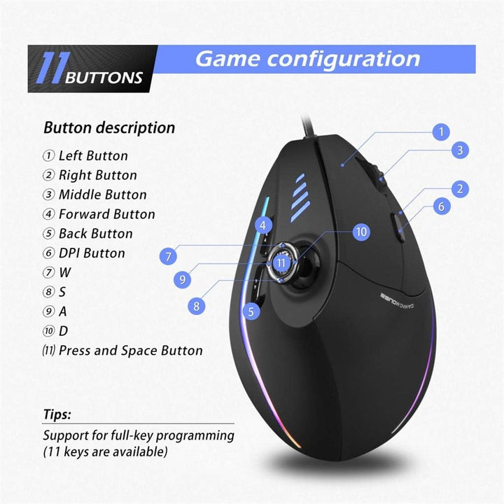 BowLift | Vertical RGB Gaming Mouse with Joystick and 11 Programmable Buttons – Kryvos