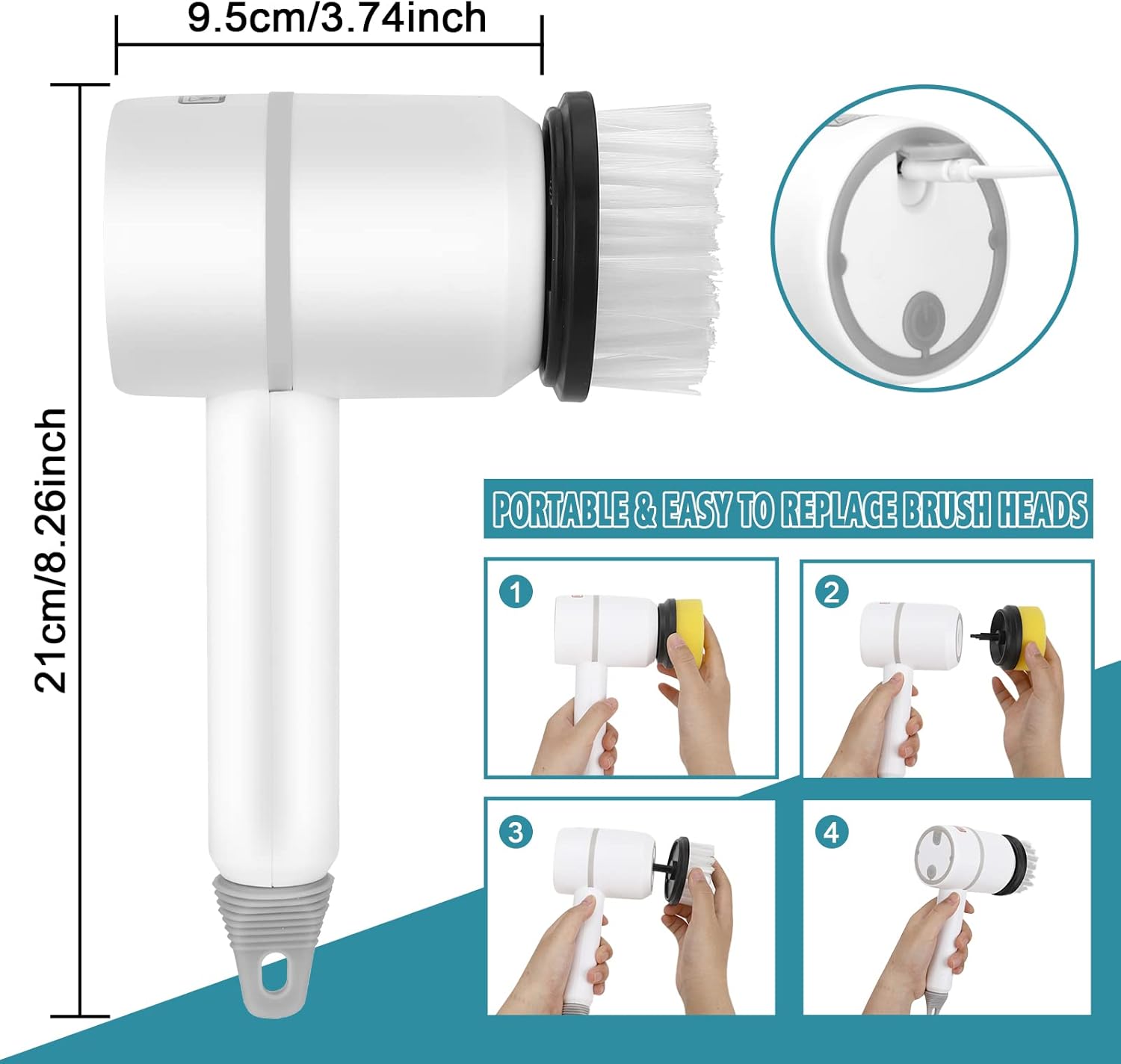 BowLift | Electric Cleaning Brush - Cordless Power Scrubber with Rechargeable Battery for Home, Kitchen, and Bathroom Cleaning