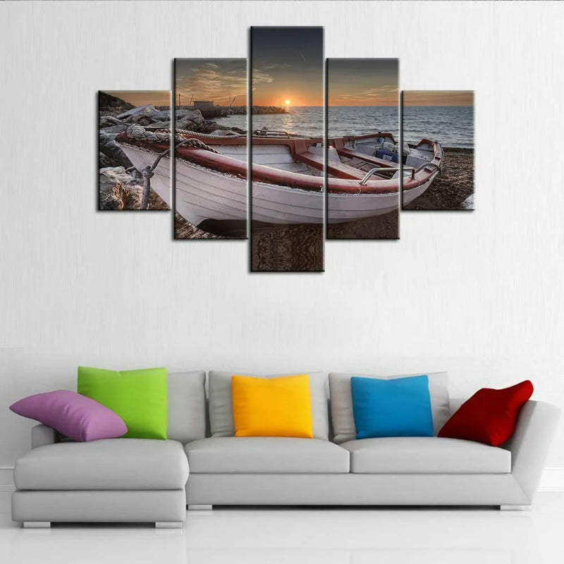 Set Of 5 Art Beach Boat Decorative Canvas | Bowlift