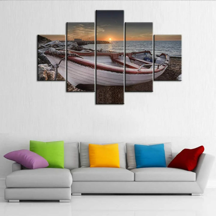 Set Of 5 Art Beach Boat Decorative Canvas | Bowlift