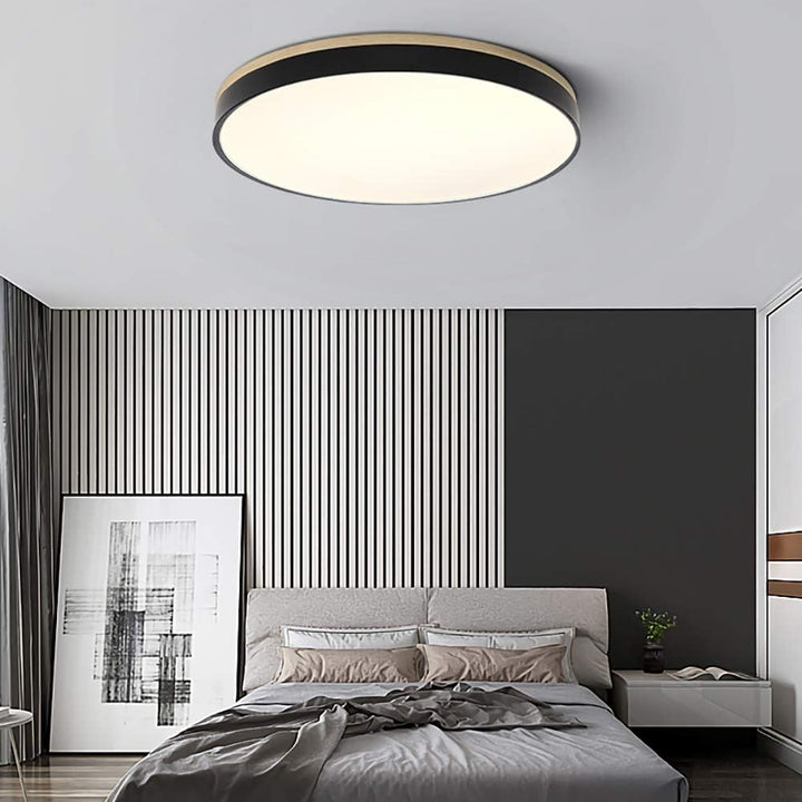 BowLift | Wooden Round Shape Flush Ceiling Light | LED. Solid Wood & Iron for Living Room. Dining Room & Hallway