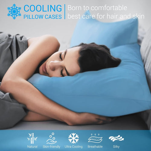 2-Pack Premium Silky Super Cooling Blue Pillowcases –  Extreme Q-Max 0.5 | Bowlift