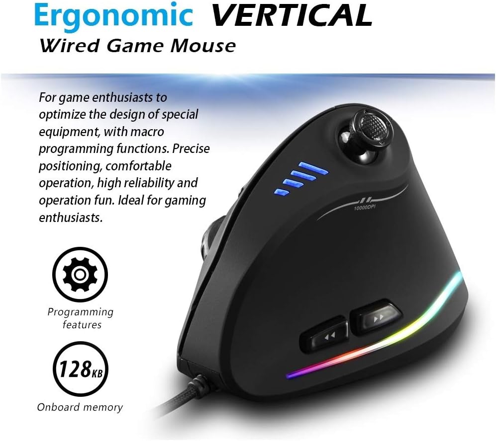 BowLift | Vertical RGB Gaming Mouse with Joystick and 11 Programmable Buttons – Kryvos