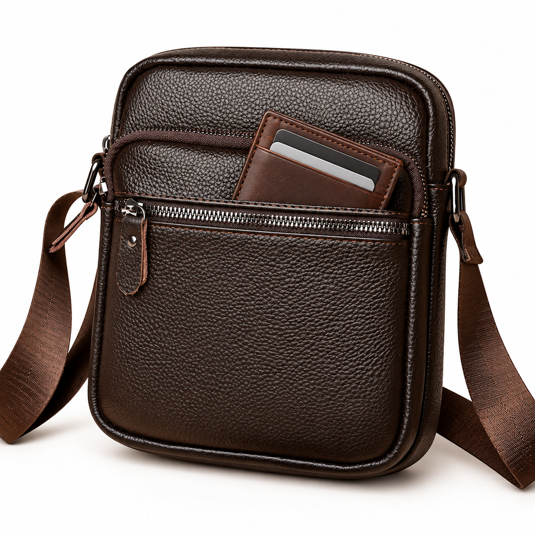 Compact Pebbled Leather Crossbody Messenger Bag with Adjustable Strap Bowlift