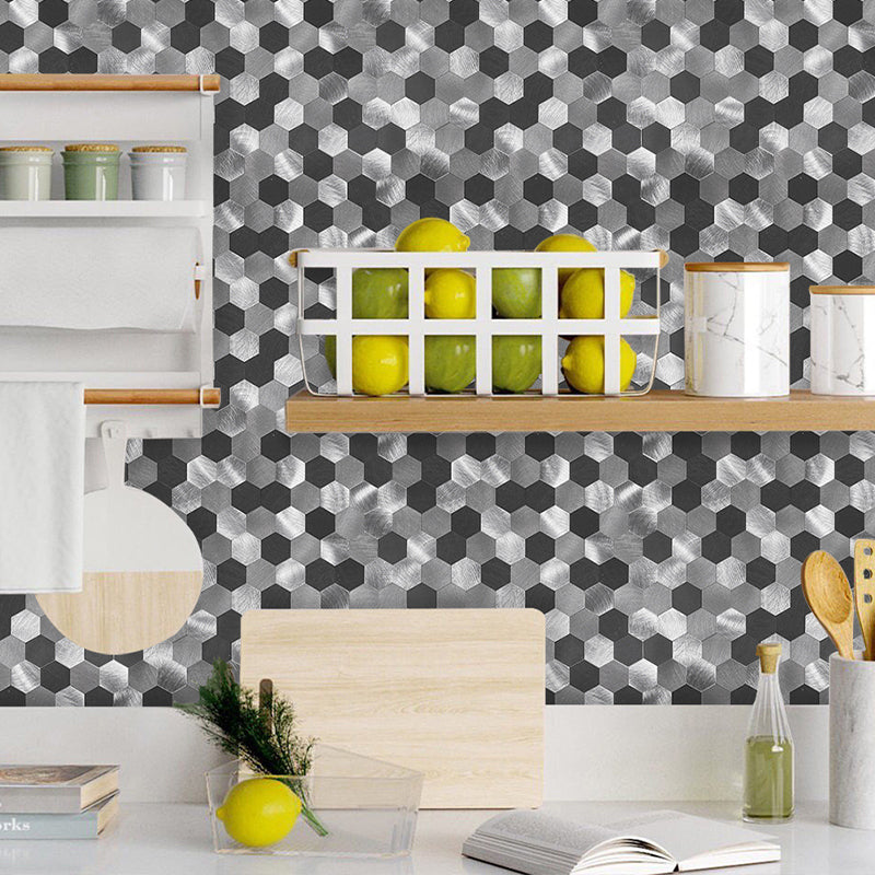 BowLift | Hexagonal Mosaic Tiles Metal Peel and Stick Tiles for Kitchen and Bathroom, 11.8" x 11.8"