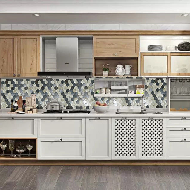 BowLift | Hexagonal Mosaic Tiles Metal Peel and Stick Tiles for Kitchen and Bathroom, 11.8" x 11.8"